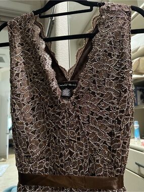 Brown Lace Sleeveless V-Neck Formal Dress